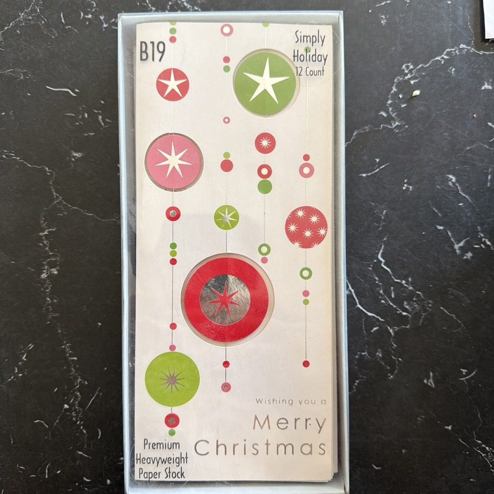Simply Holiday B19 Ornaments Christmas /Holiday Cards 12Ct w/ Red Envelopes NIB